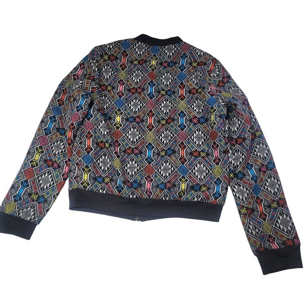 H+S Multicolor Geometric Pattern Ribbed Collar Cuffs & Hem Bomber Jacket Size S - Picture 8 of 8